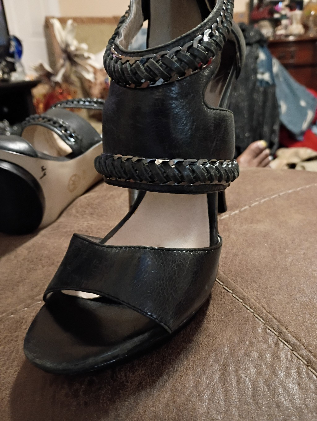 Michael Kors Black Braided-Strap Open-Toe High Heels